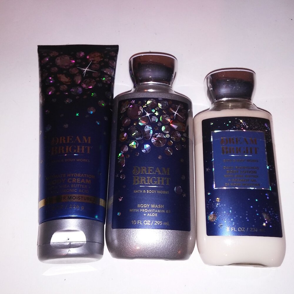 Set of 3 Bath and Body Works  Shower Gel Wash Cream Lotion Dream Bright Gift Set